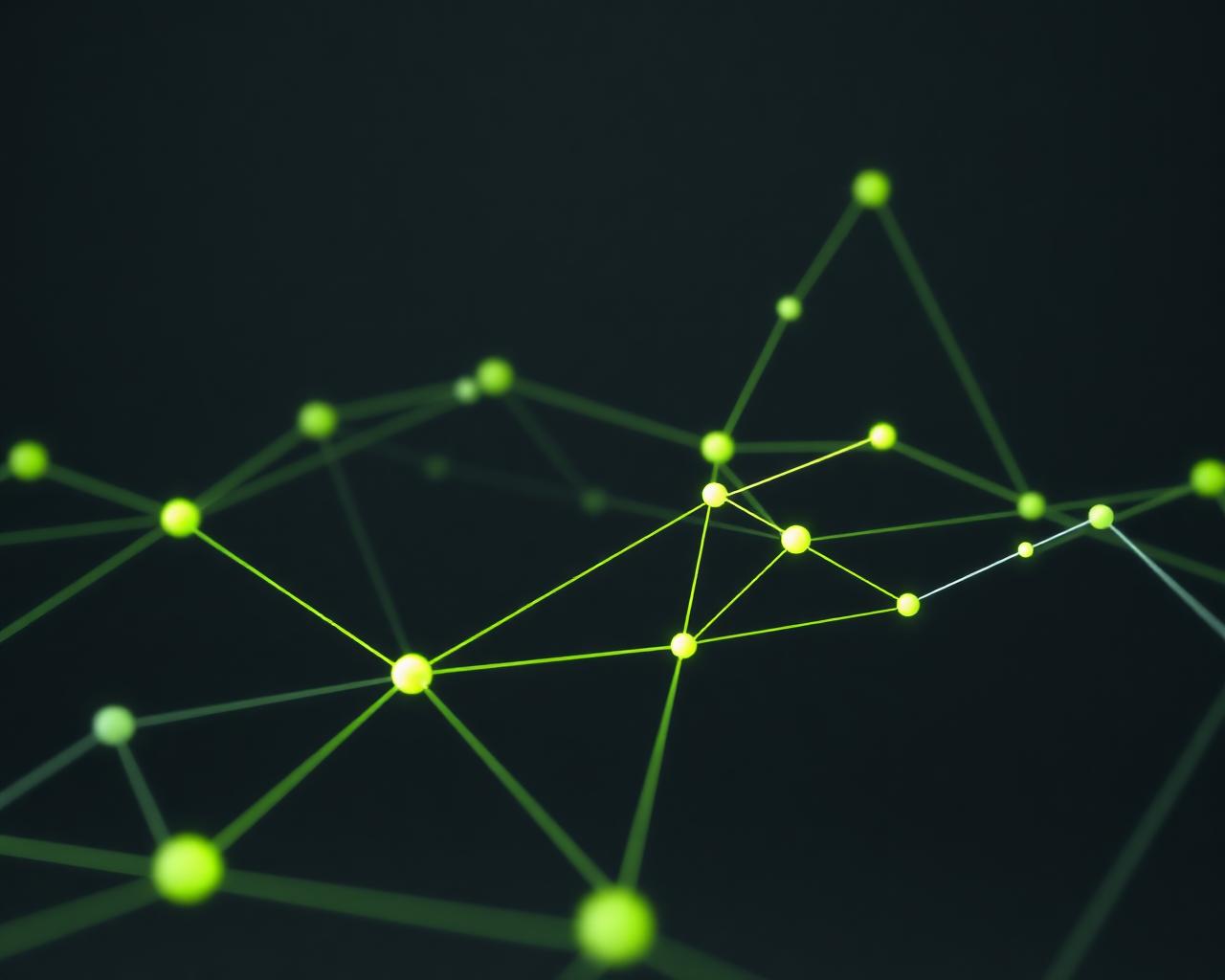 Connected network of nodes representing marketing and AI systems working together